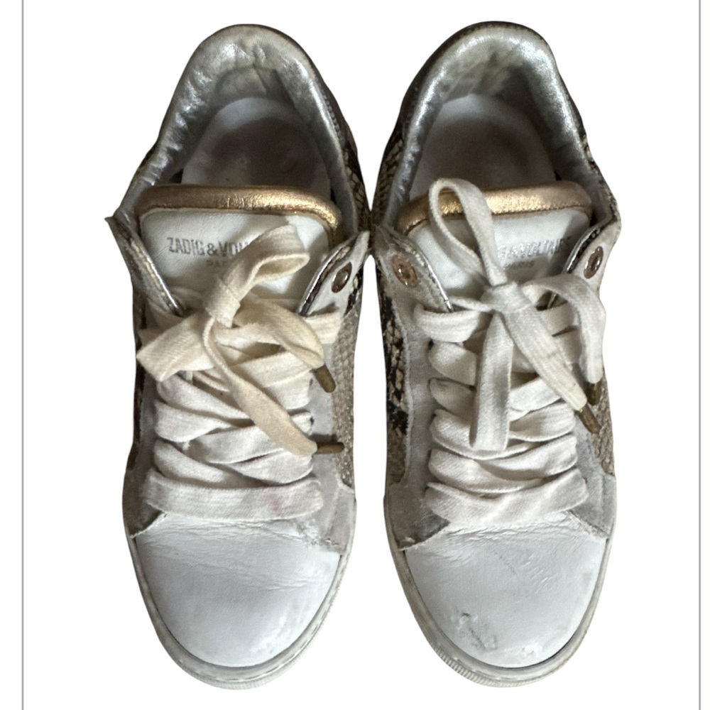 Zadig and Voltaire Vigna Leather Snakeskin Print Metallic Low Top Women Size 6 - Picture 10 of 16